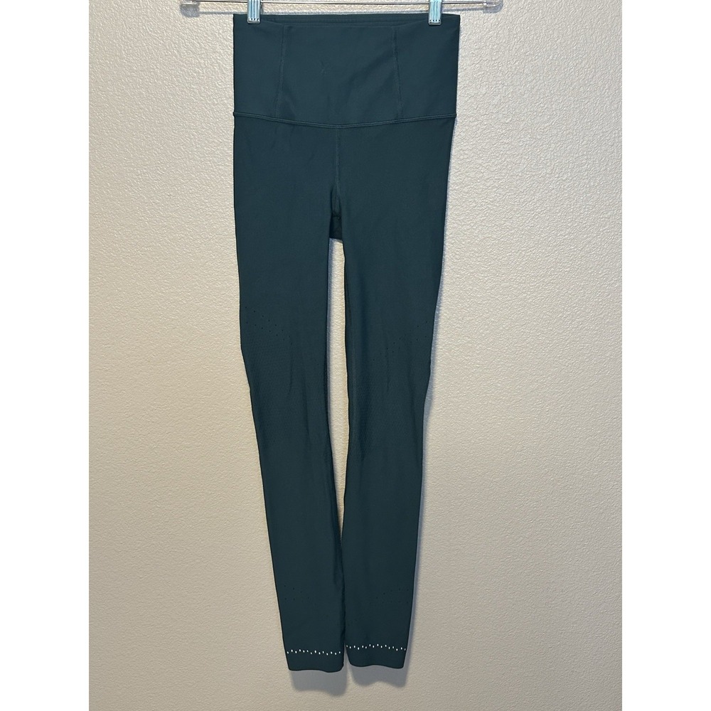 LULULEMON Women 4 Zoned In  Leggings Senseknit Stretch High Rise Green LW5BBNS